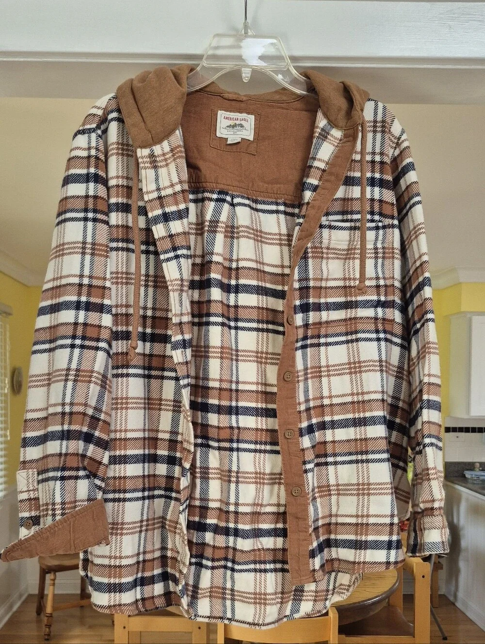 American Eagle Ultra Soft Cozy Flannel Shacket in Rust Brown - Picture 2 of 4